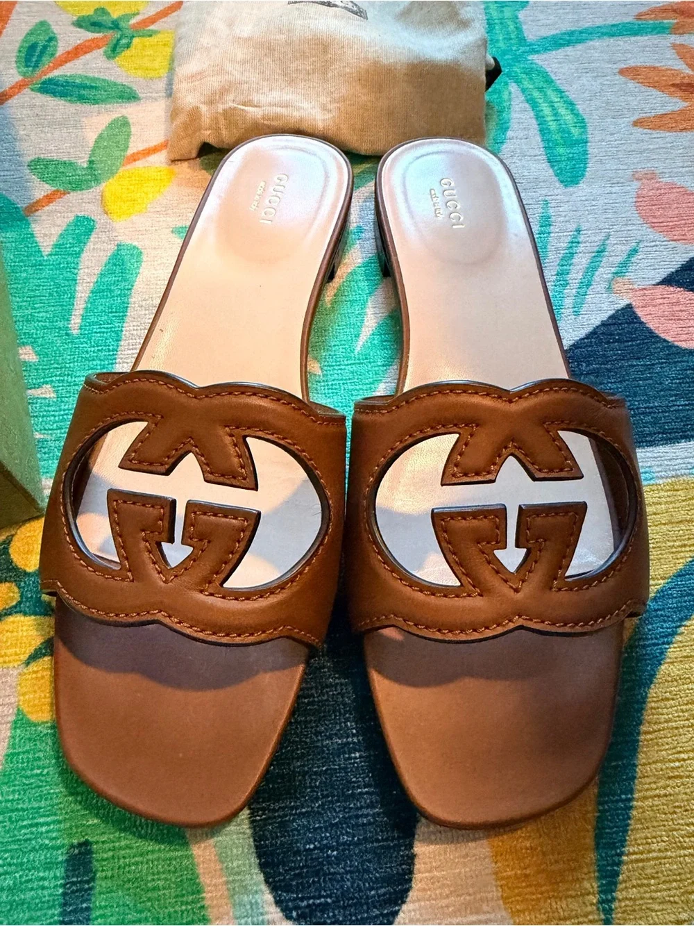 Gucci Brown Leather Sandals with Interlocking G